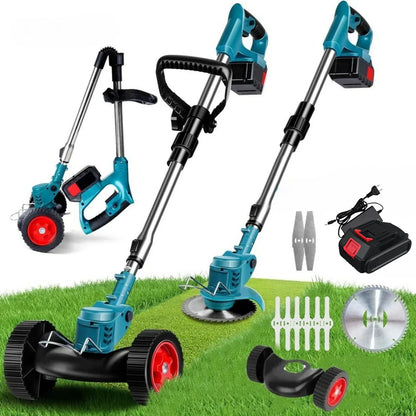 Trådlös & Hopfällbar Grästrimmer 36V – Justerbar Höjd, Hjul & 3 Bladtyper